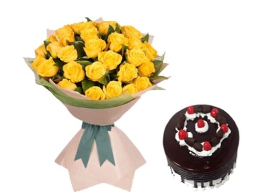 Yellow Flower bouquet with cake-0