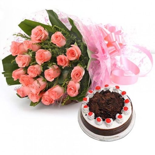 Black Forest with Pink Roses Bouquet-0