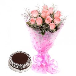Chocolate Cake with Pink Roses-0