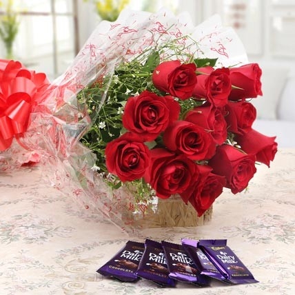 Chocolates with Red Roses Combo-0