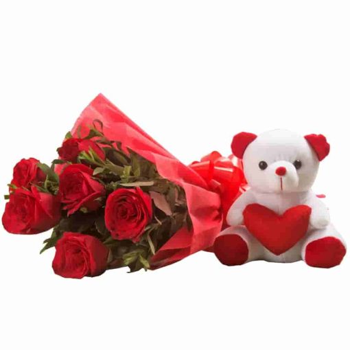 Teddy with Roses Bouquet-0