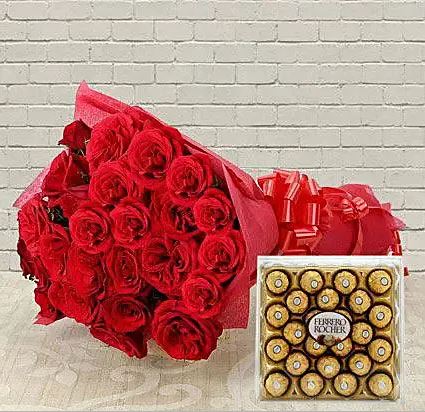 Ferraro Rocher with Red Roses Bouquet