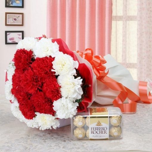 Red and White Carnations Bouquet-0
