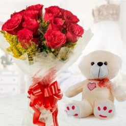 Red Bouquet with Teddy-0