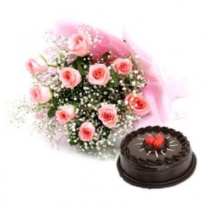 pink roses with cake