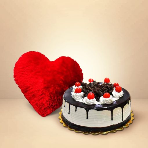 Heart Pilow & Delicious Blackforest Cake Combo